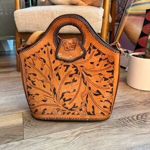 Vintage Hand tooled Leather bucket Bag